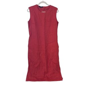 Jaeger London Vintage Linen Sleeveless Burnt Orange Shift Dress Size UK 10 US 8